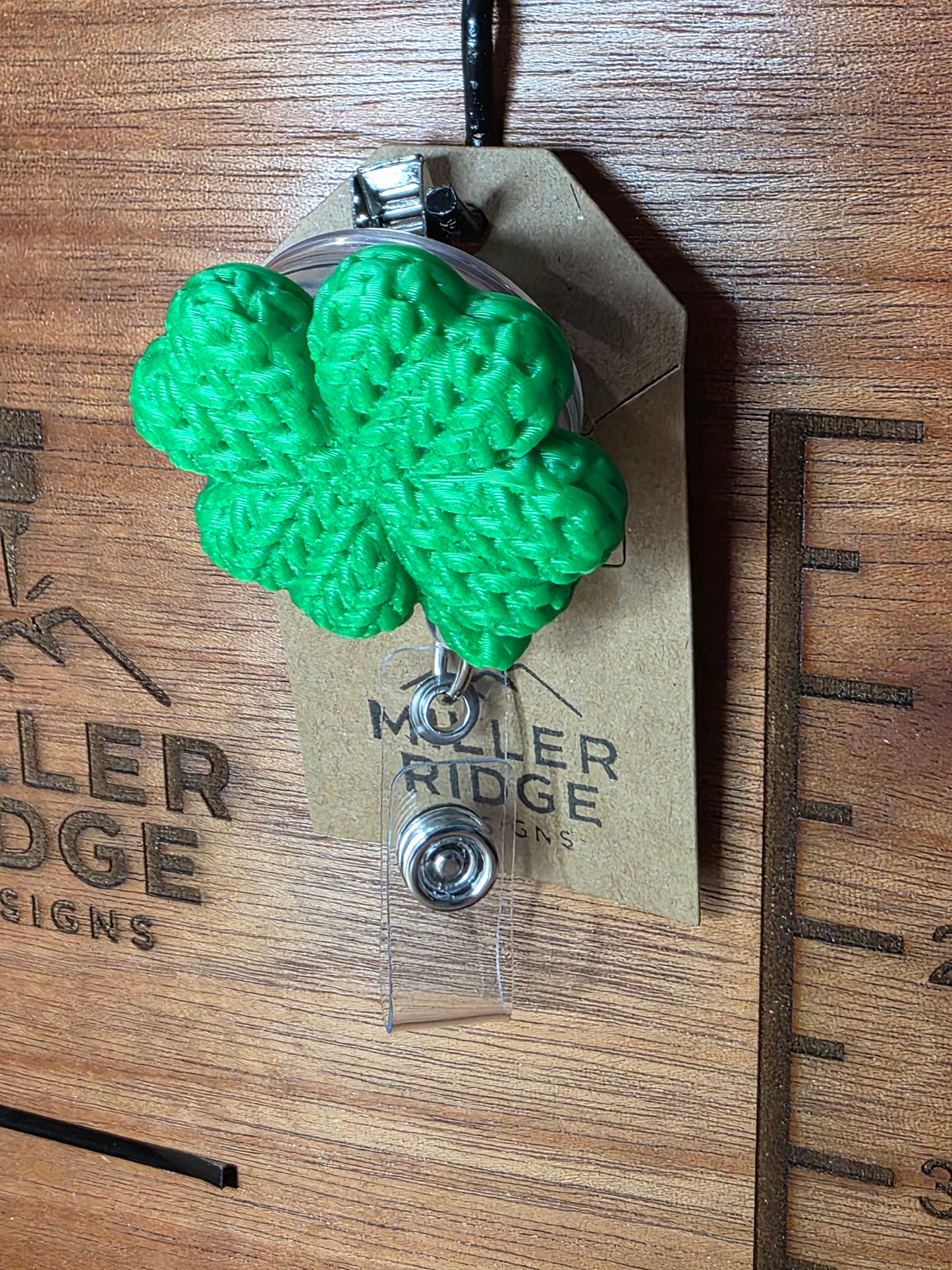 Four leaf clover badge reel (light green or dark green)