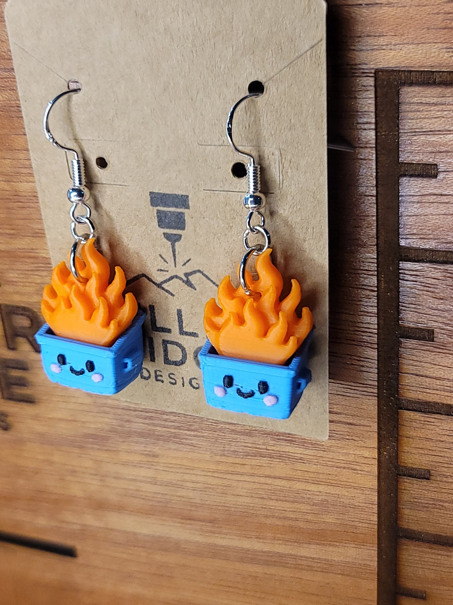 Dumpster fire earrings (blue)