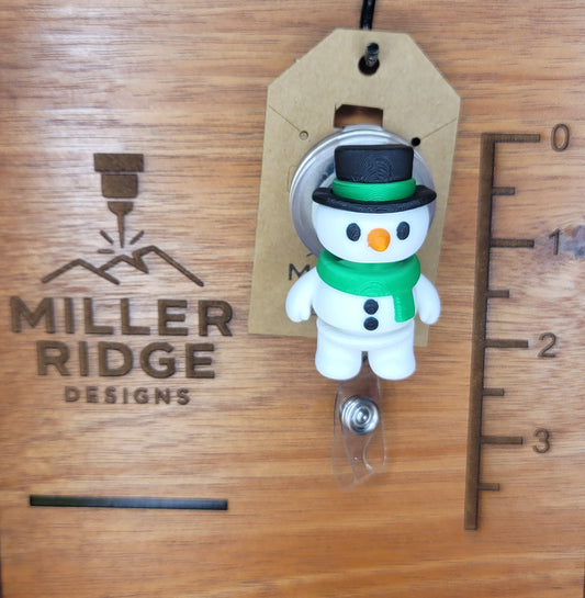 Snowman badge reel (green scarf)