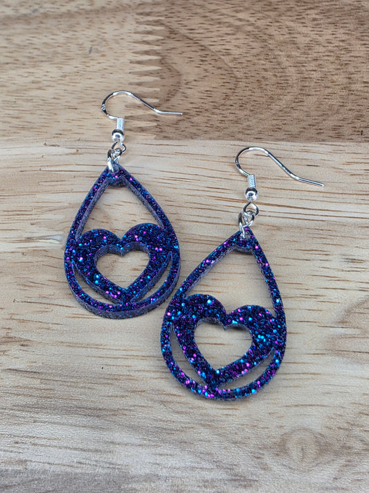 heart- galaxy blue and purple glitter