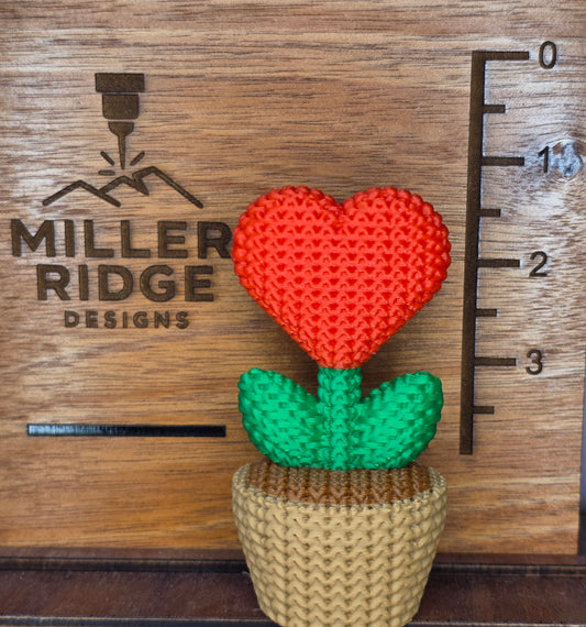 Knitted Red Heart flower pot