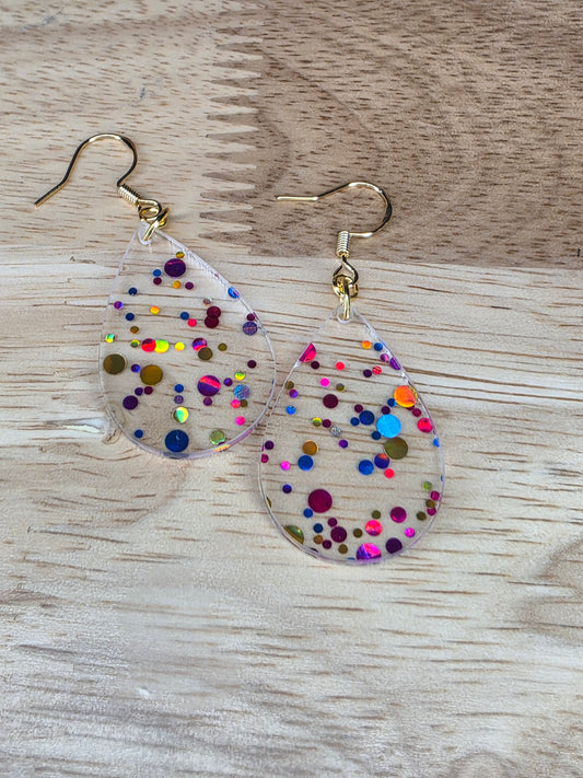 tear drop- clear with glitter