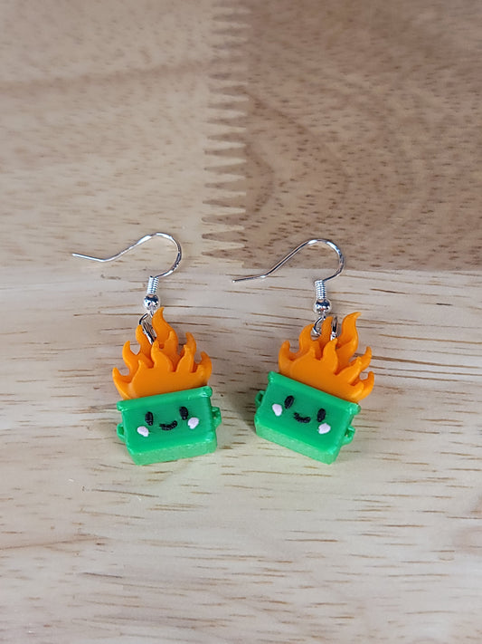 Dumpster fire earrings (green)