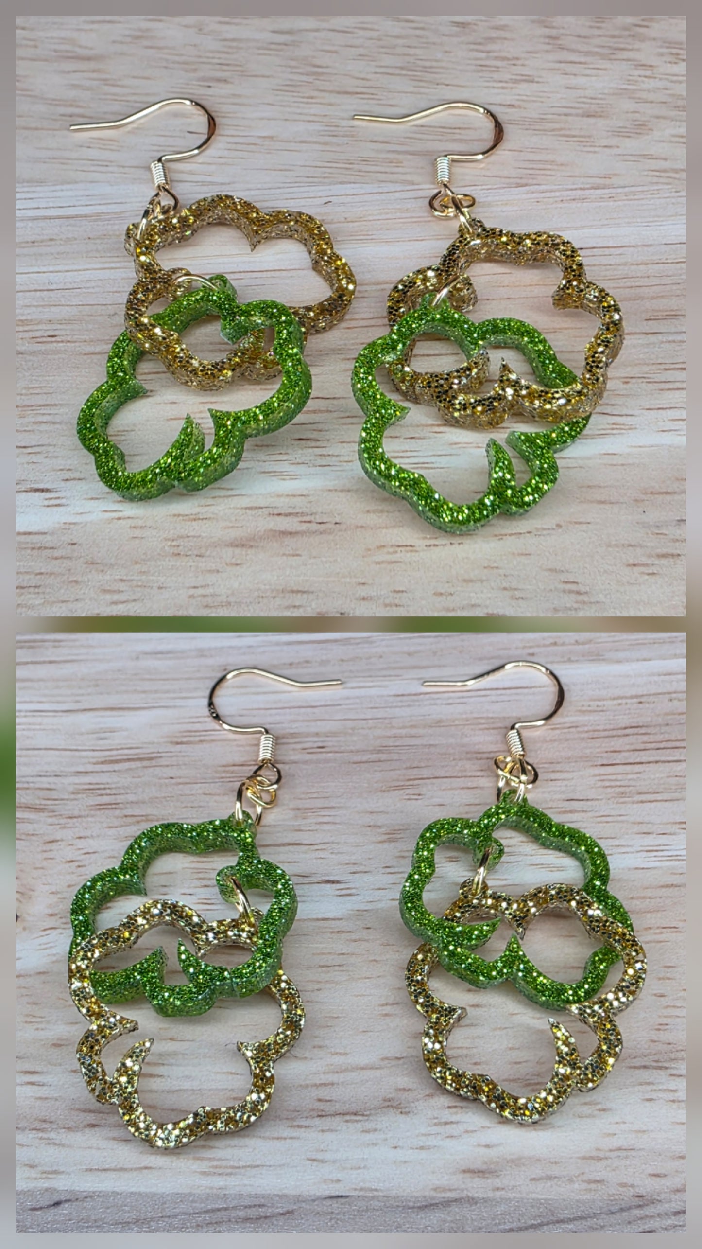 Linked Light Green & Gold Shamrocks (2 variations)