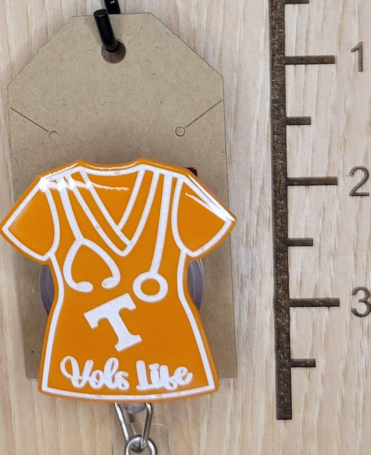 Vols life scrub top badge reel