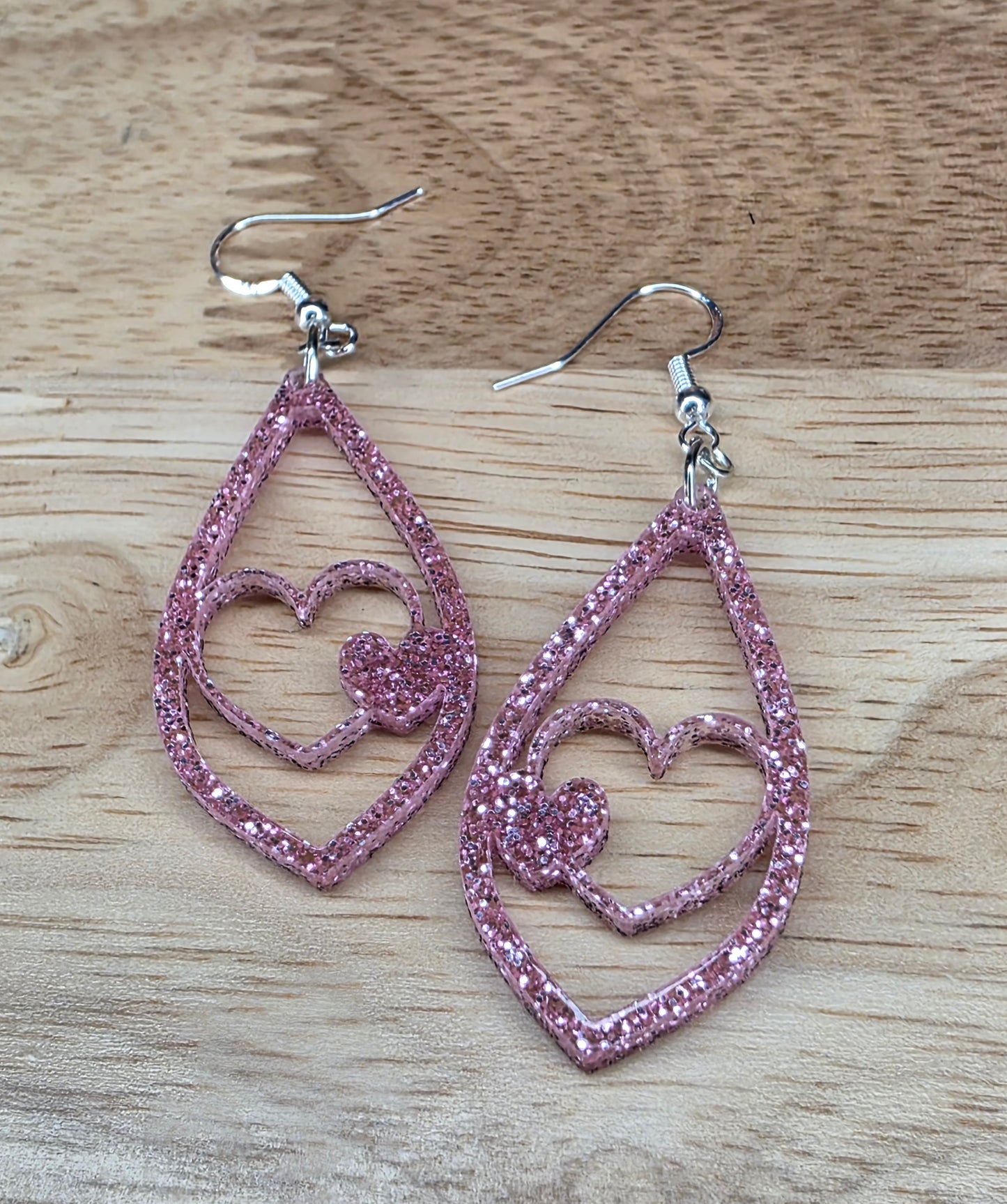 Double heart-pink glitter