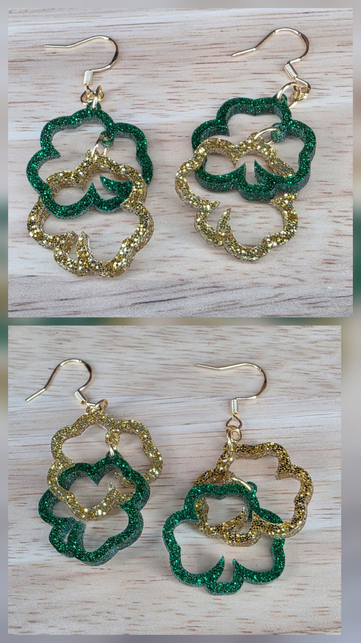 Linked Dark Green & Gold Shamrocks (2 variations)