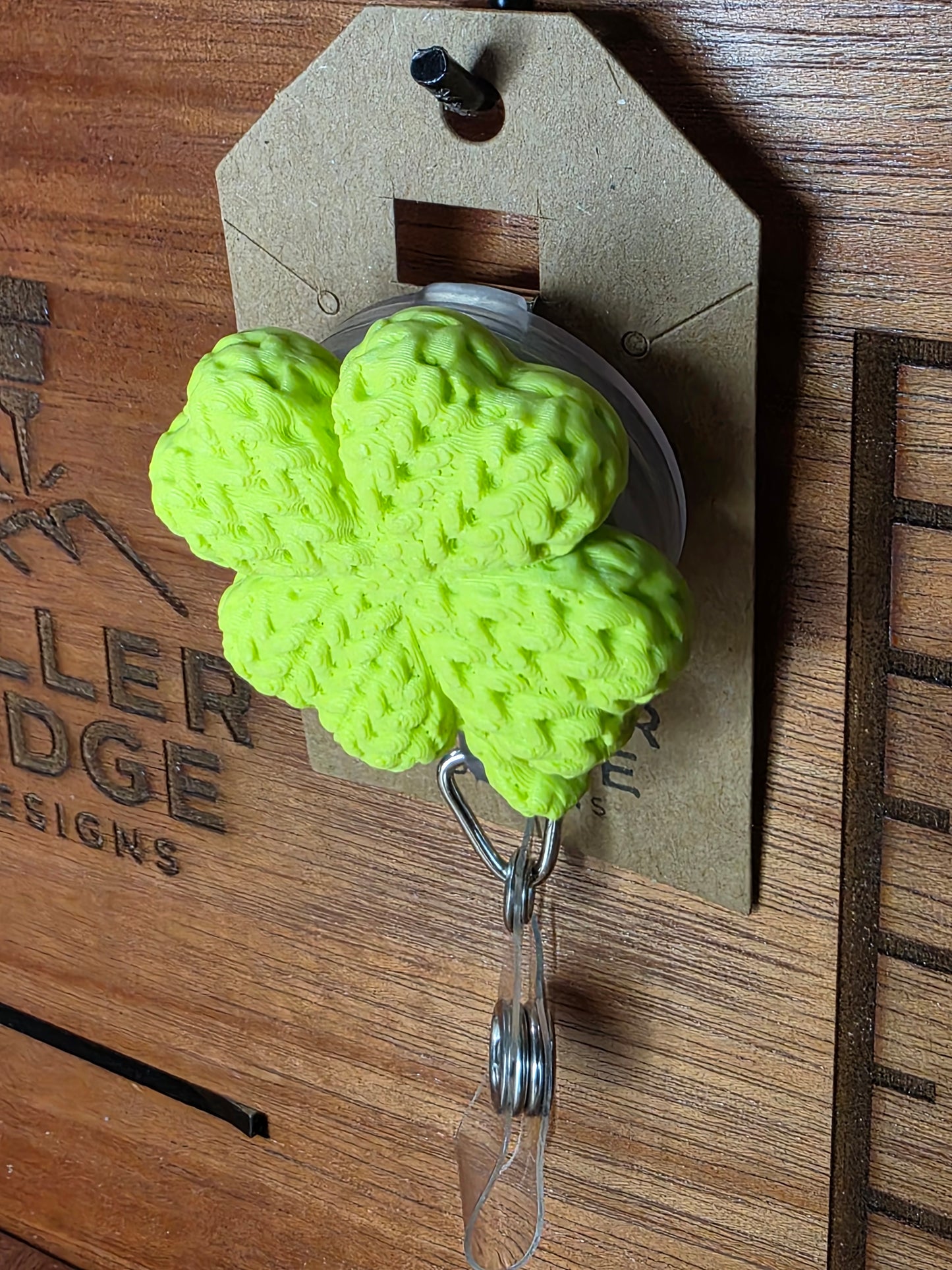 Four leaf clover badge reel (light green or dark green)