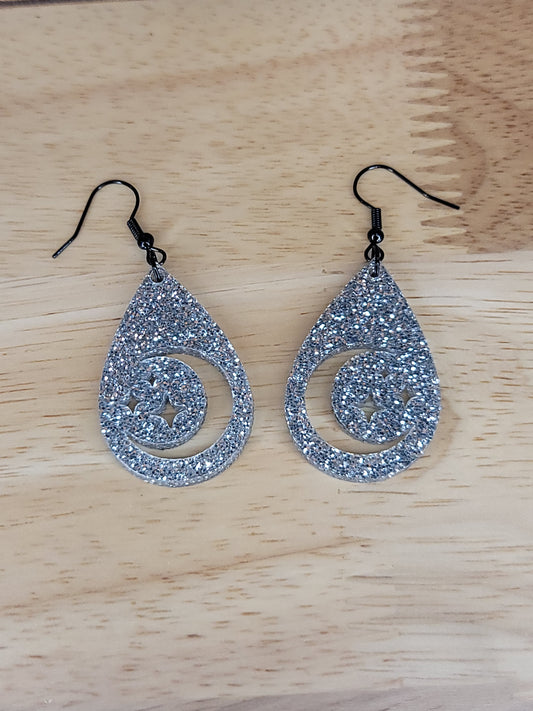 Crescent moon and stars (glitter)