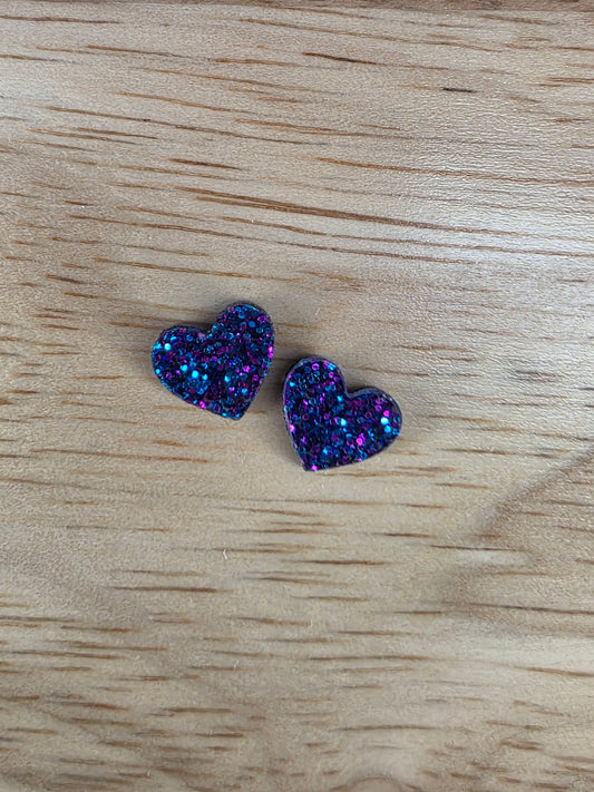 Galaxy glitter hearts studs