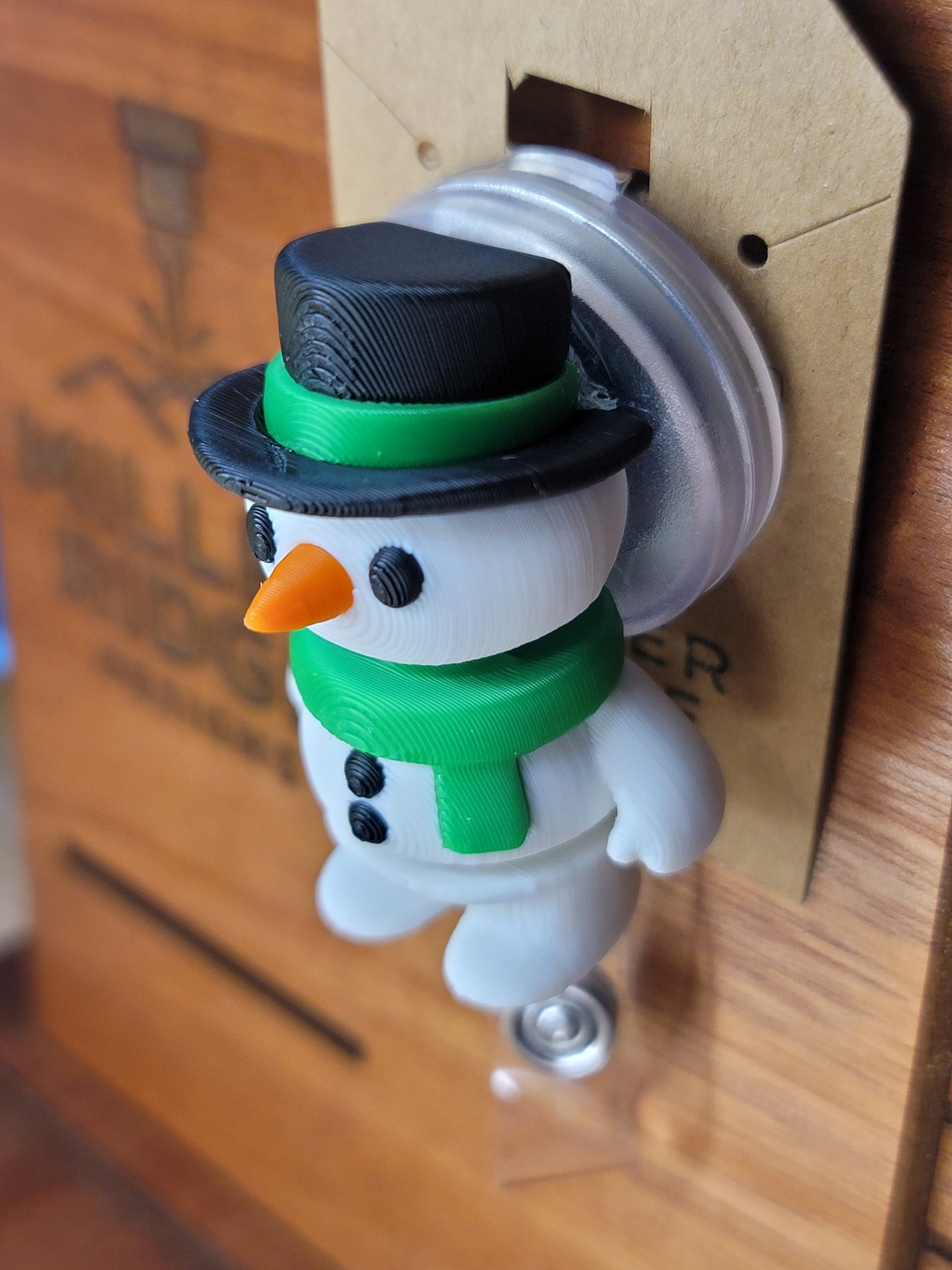 Snowman badge reel (green scarf)