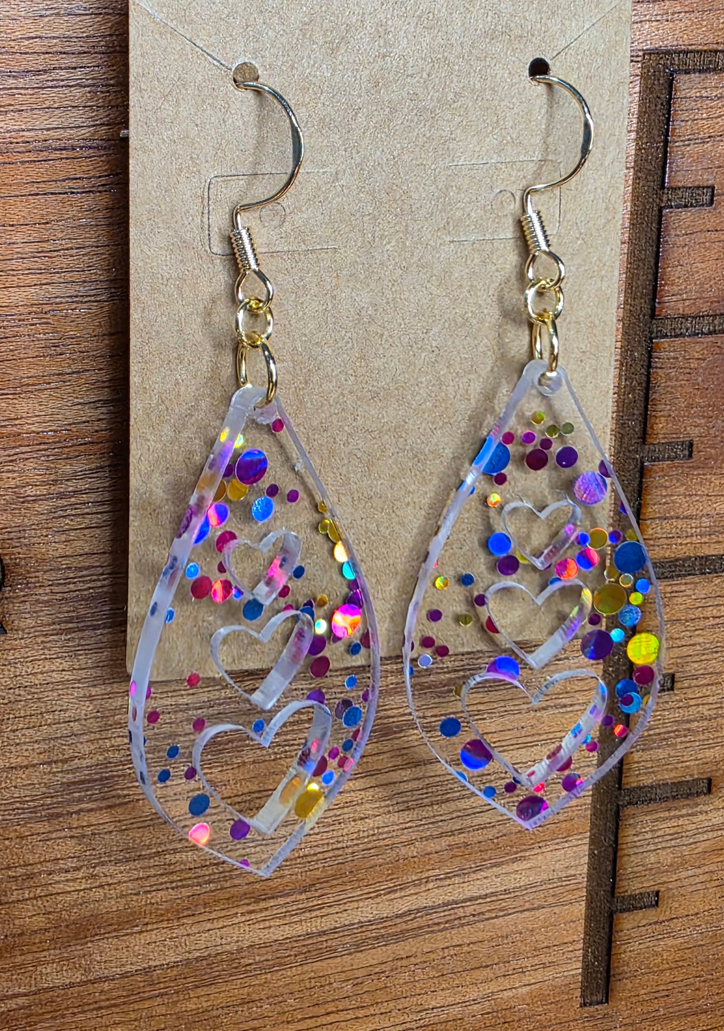 triple hearts-clear with glitter