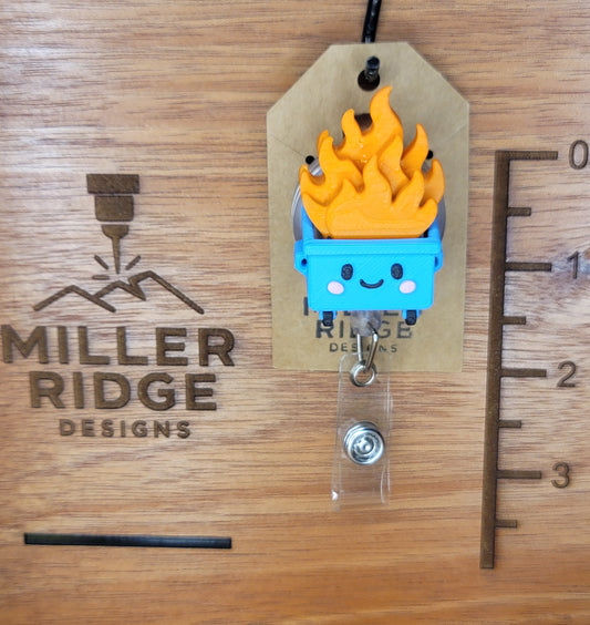 Dumpster fire badge reel (blue)