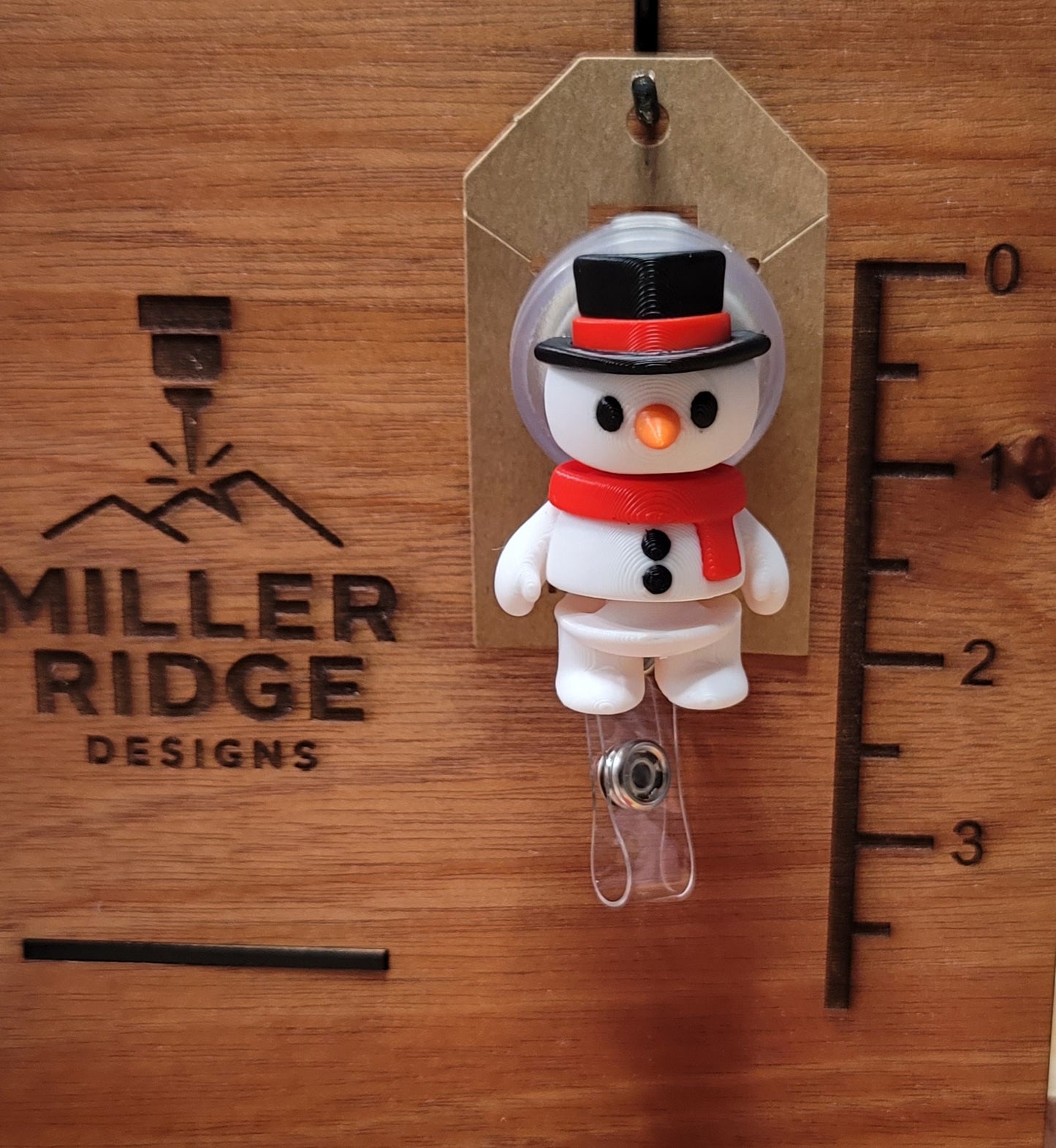 Snowman badge reel (red scarf)