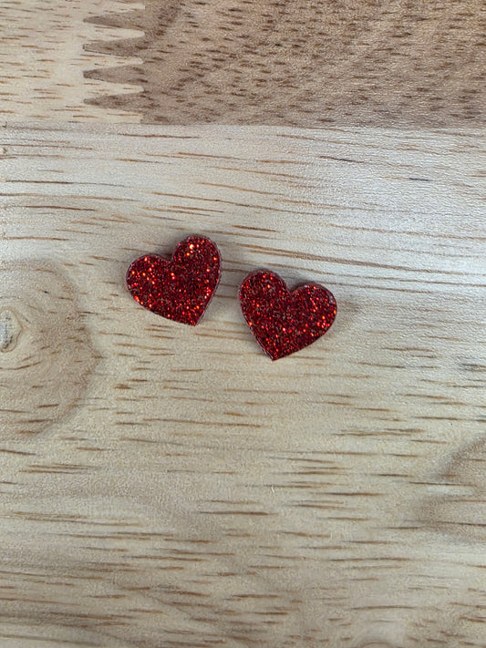 Red glitter heart studs