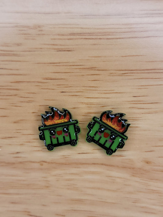 Dumpster fire earrings