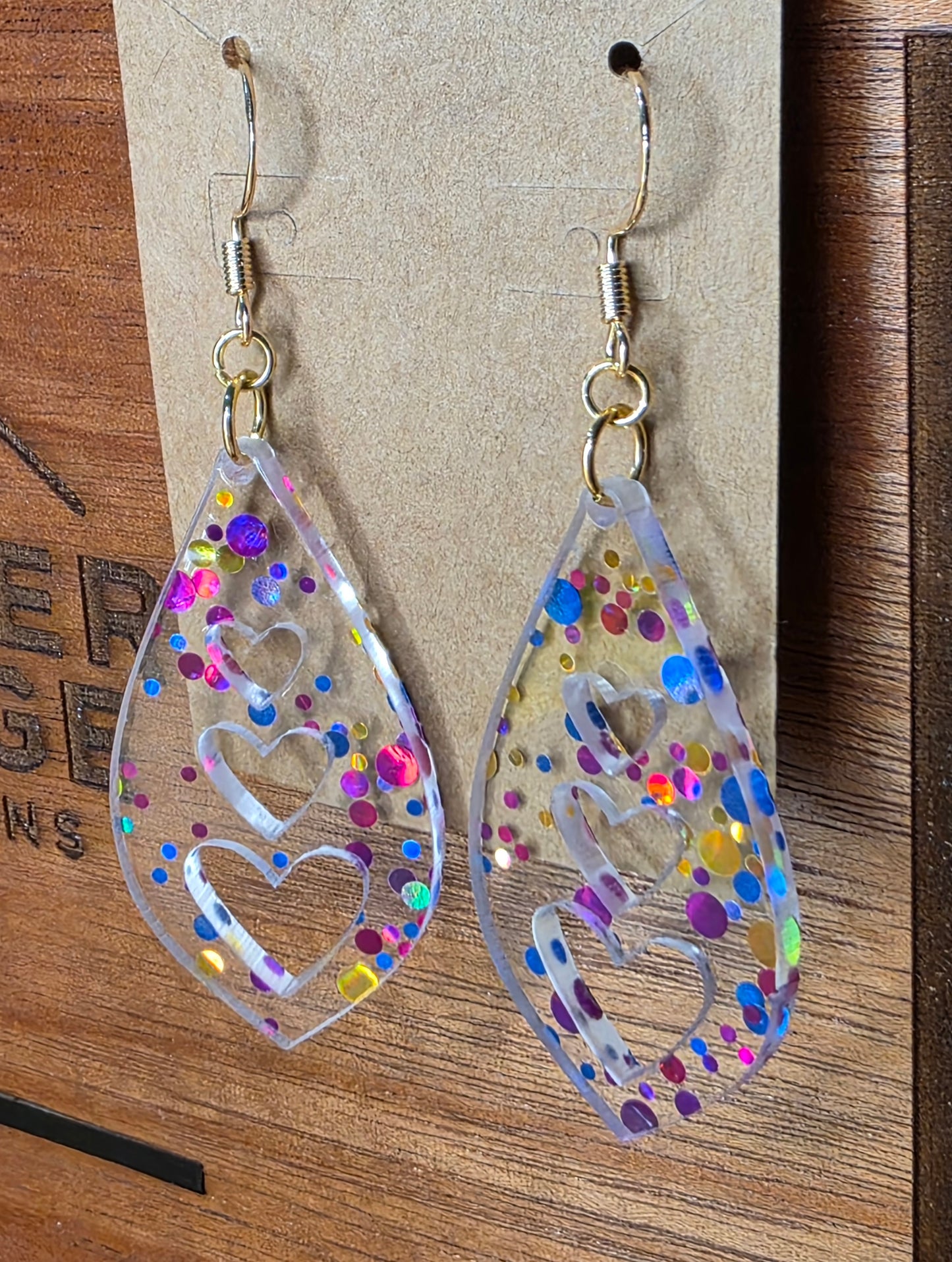 triple hearts-clear with glitter