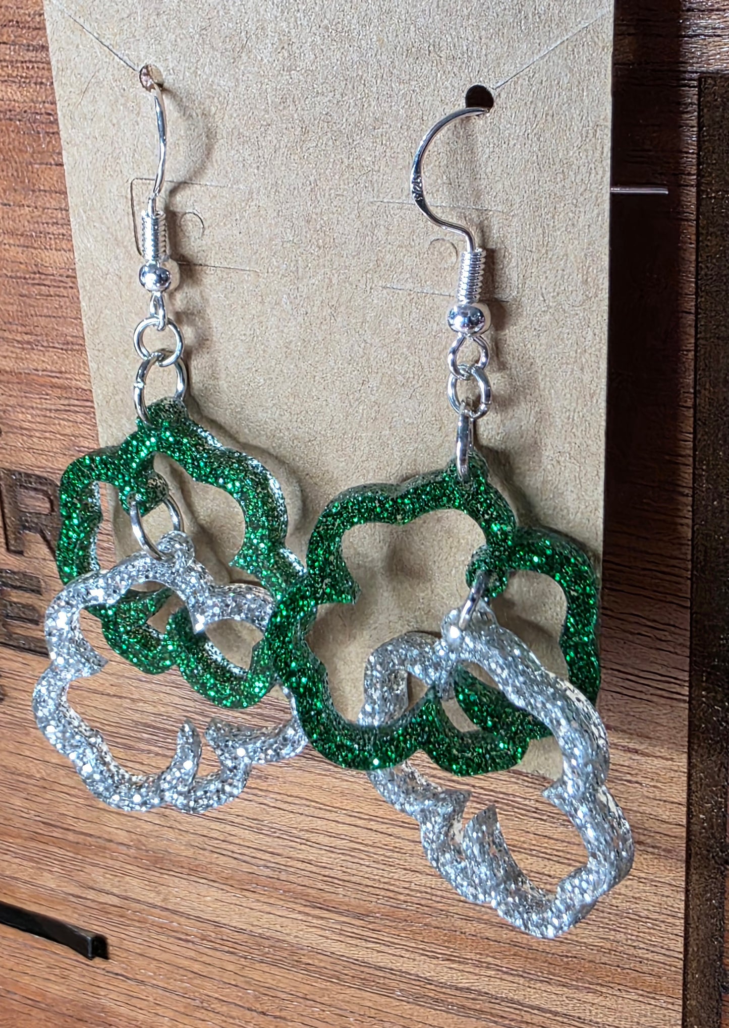 Linked Green & Silver Shamrocks (2 variations)