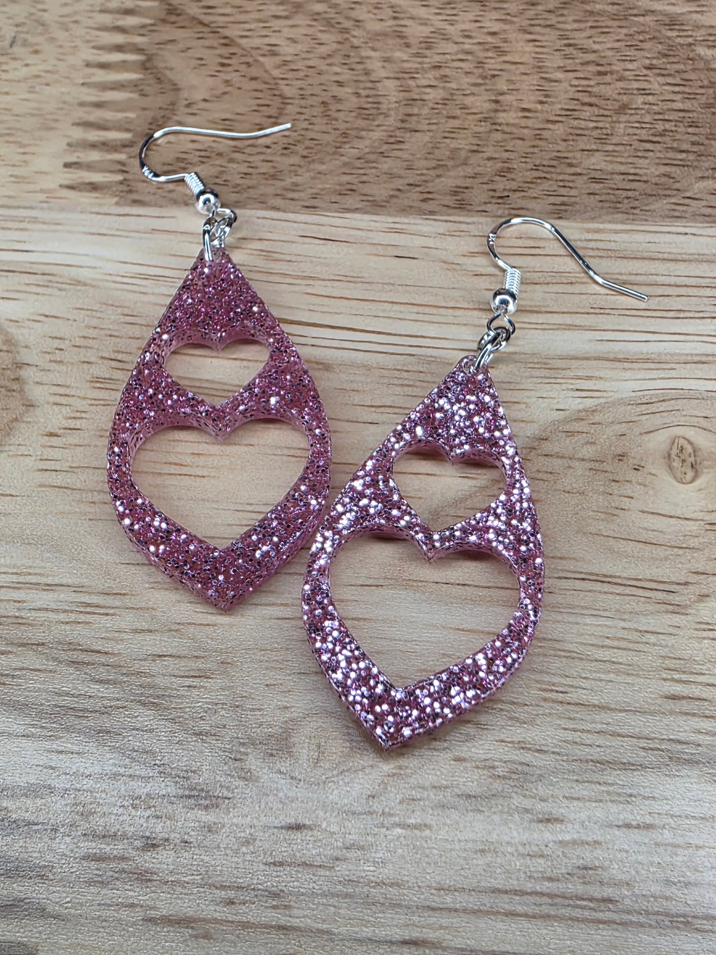 Double heart-pink glitter