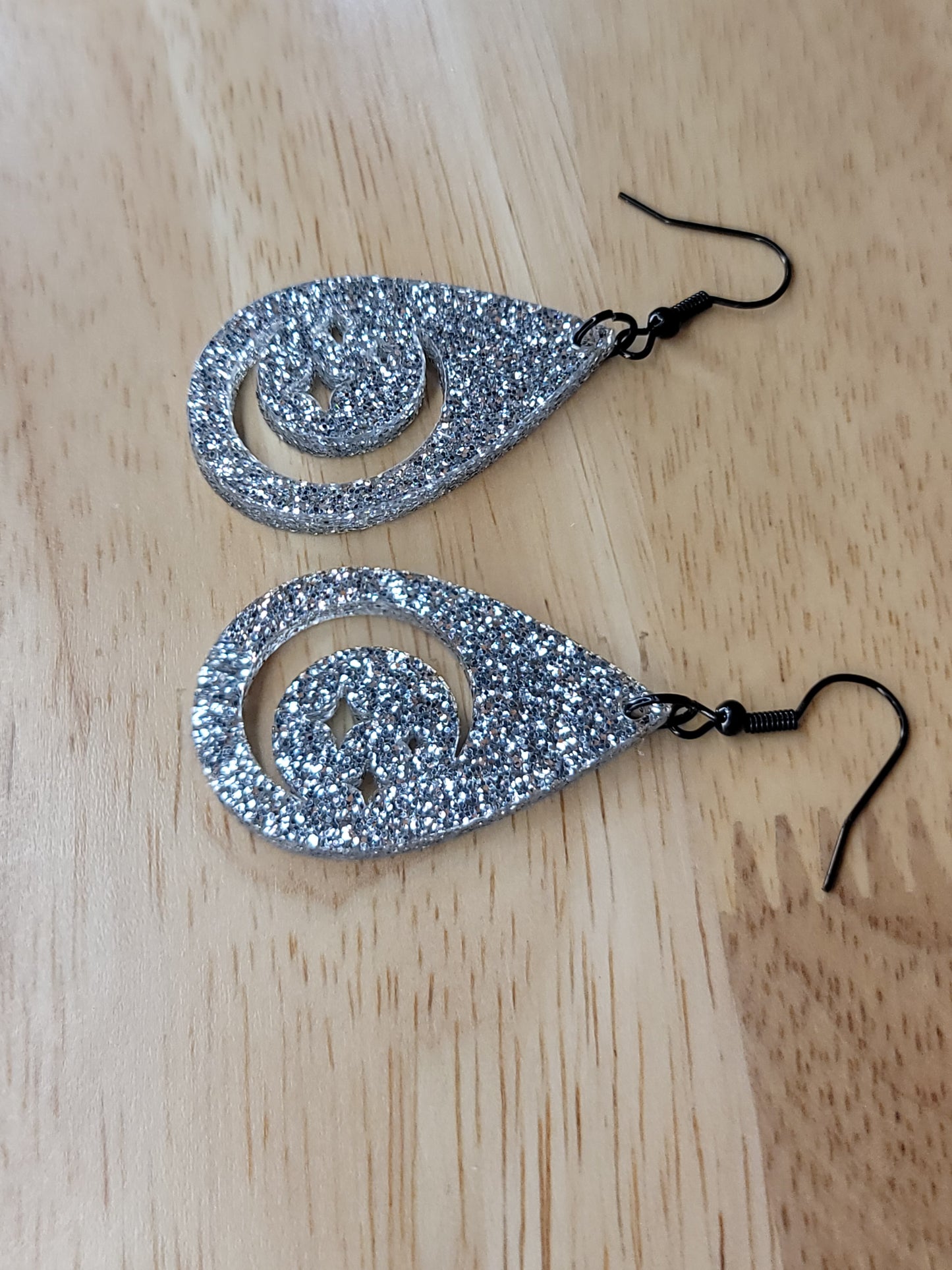 Crescent moon and stars (glitter)