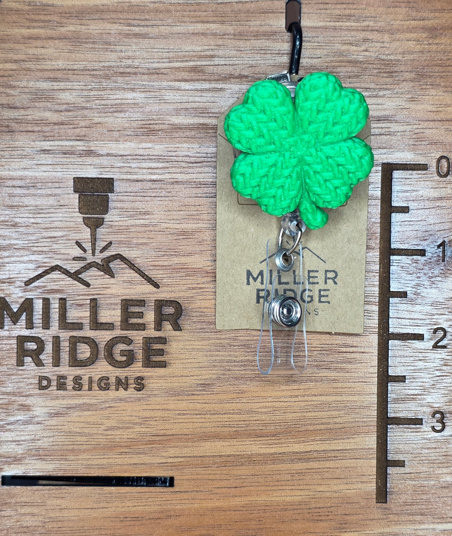 Four leaf clover badge reel (light green or dark green)