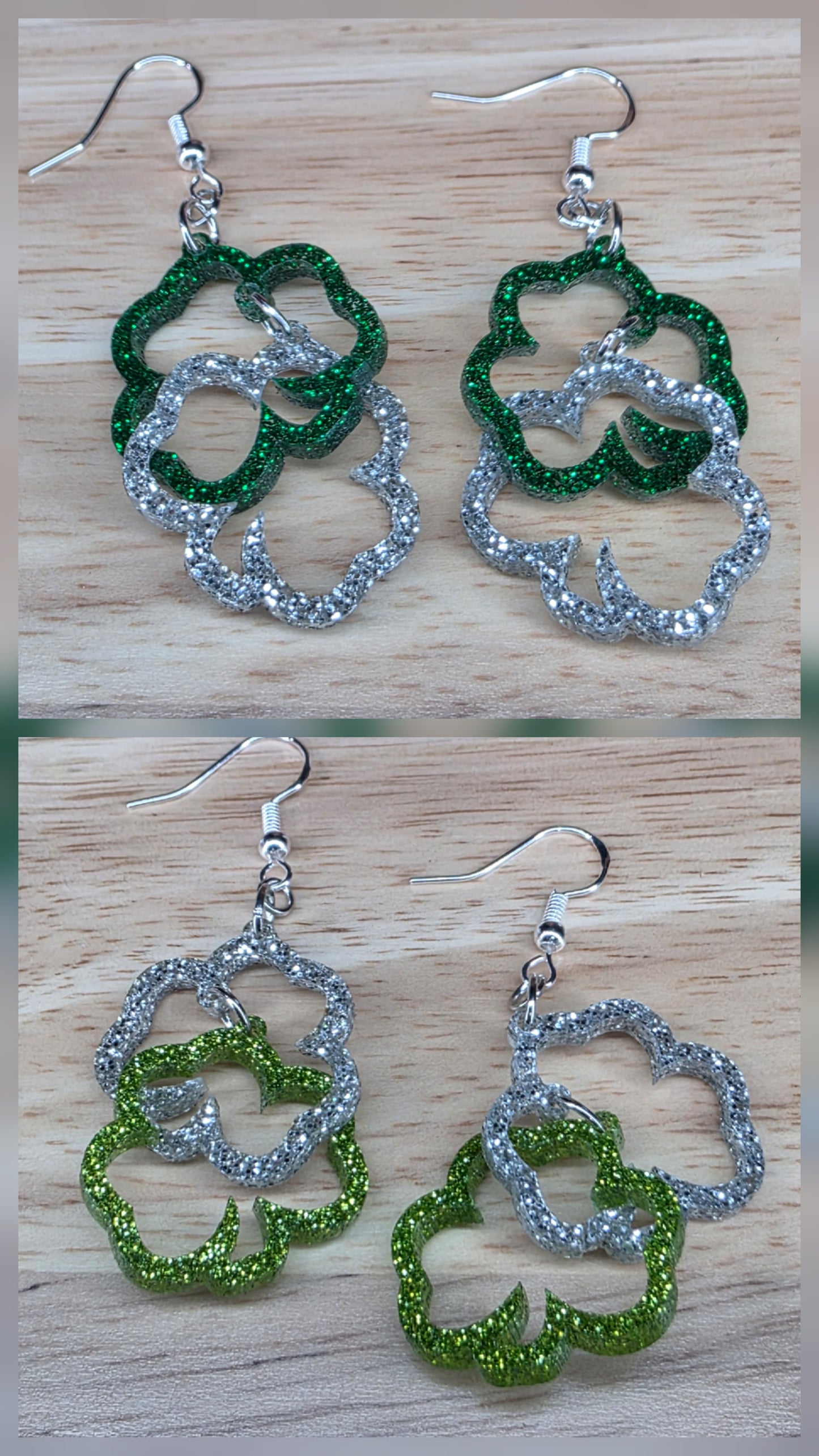 Linked Green & Silver Shamrocks (2 variations)