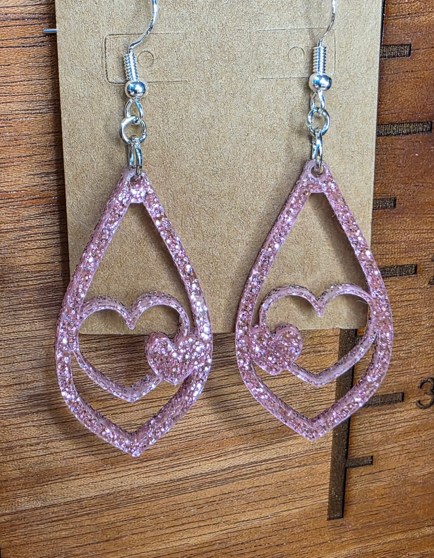 Double heart-pink glitter