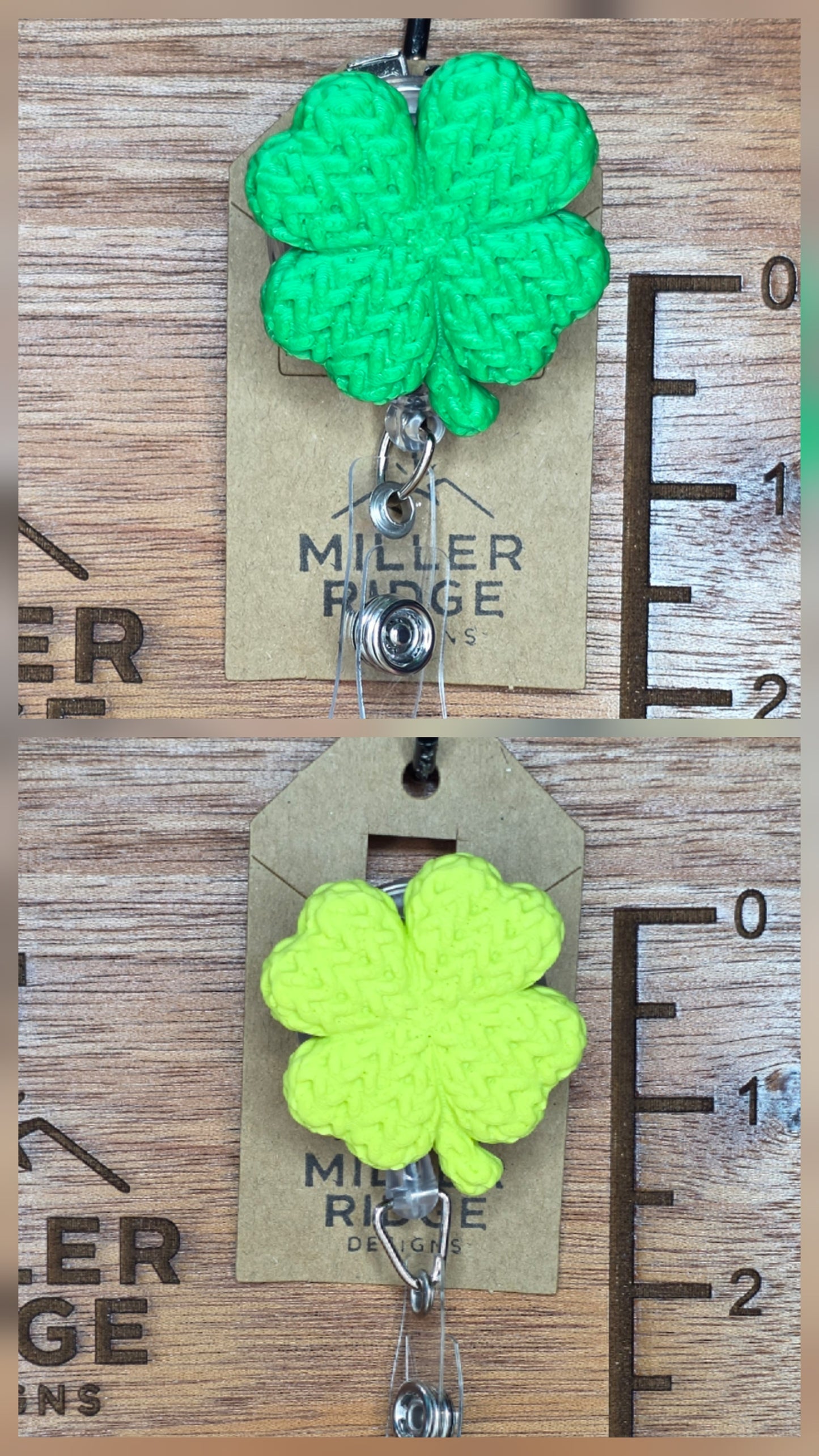 Four leaf clover badge reel (light green or dark green)