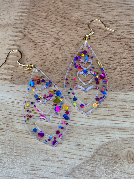 triple hearts-clear with glitter