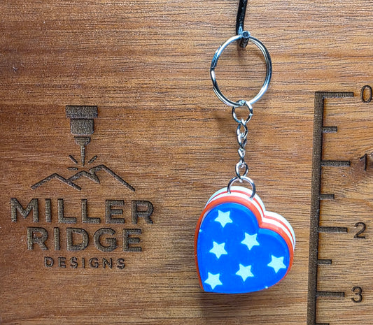Stars and stripes heart clicker keychain