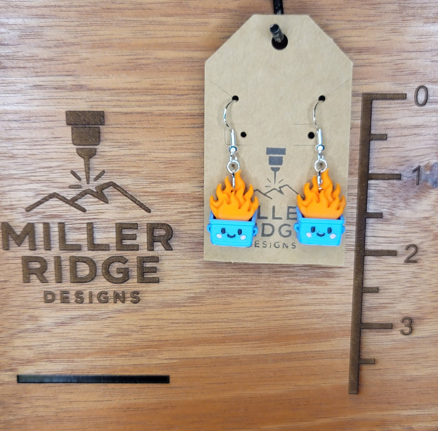 Dumpster fire earrings (blue)